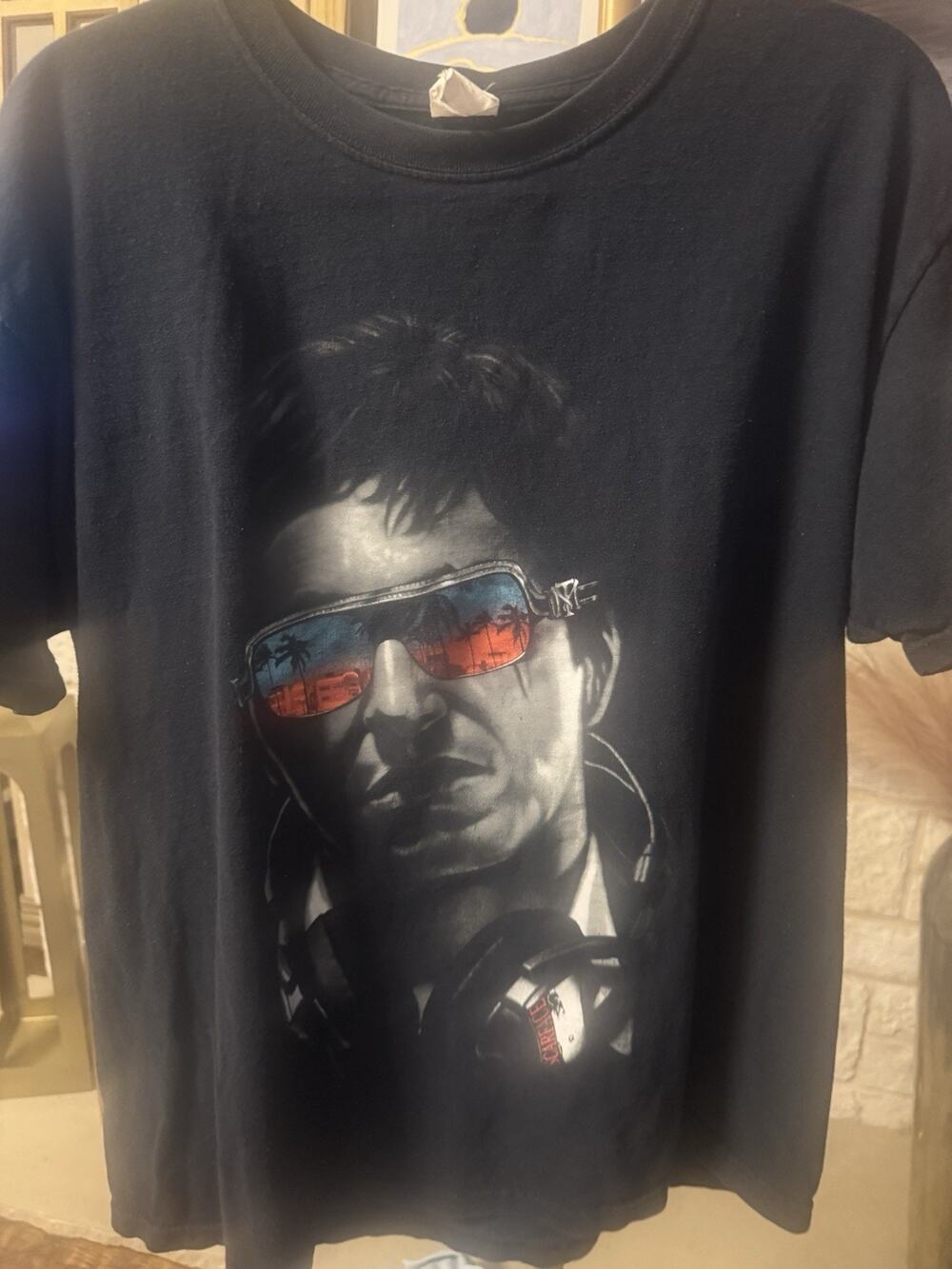 vintage graphic featuring Al Pacino character Tony Montana 1983 film Scarface